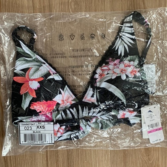 Tommy Bahama Ginger Flowers Over The Shoulder Reversible Bra Bikini Top in Black - Picture 4 of 7